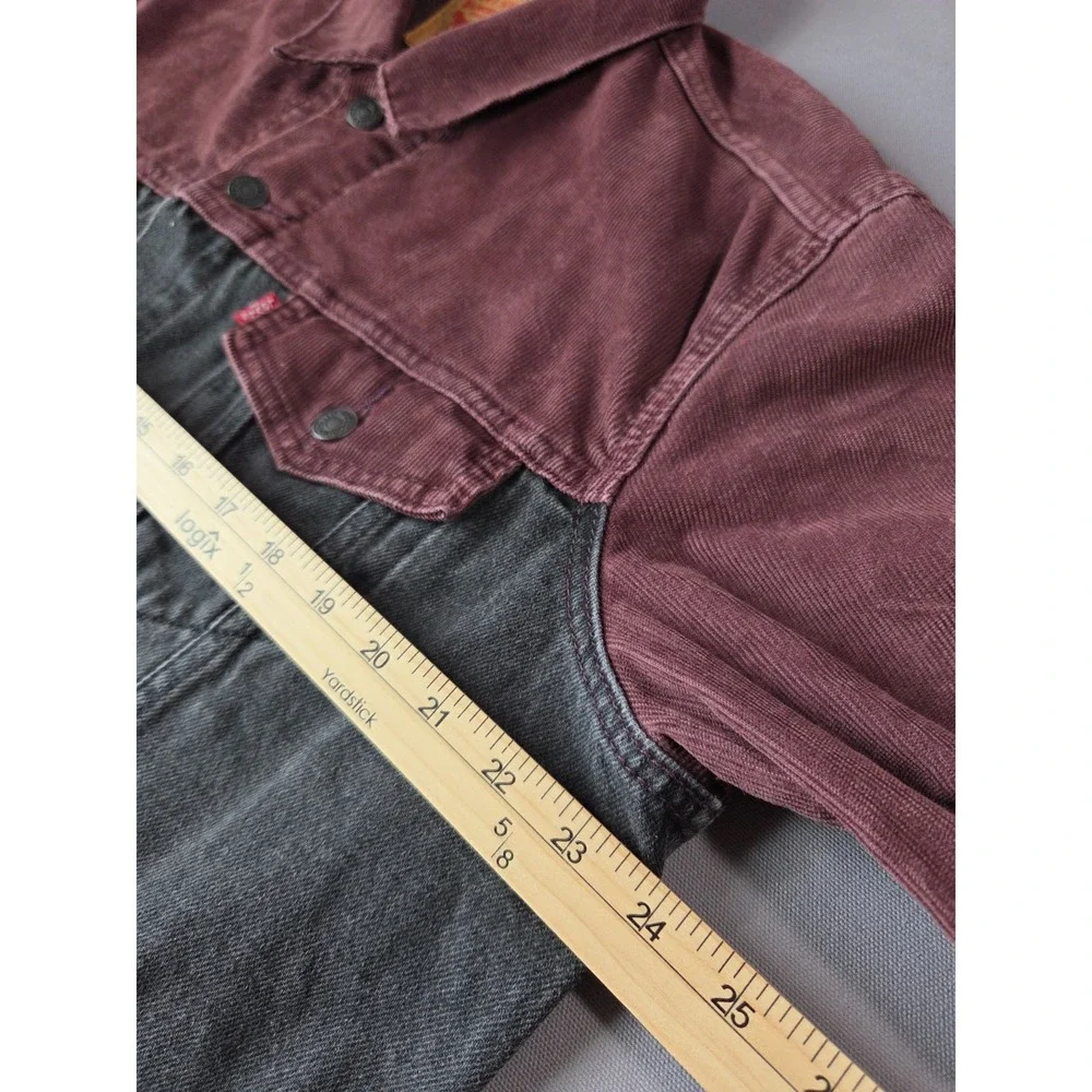 Levi Jacket Mens Large Black Maroon Corduroy Jean Denim Trucker Classic